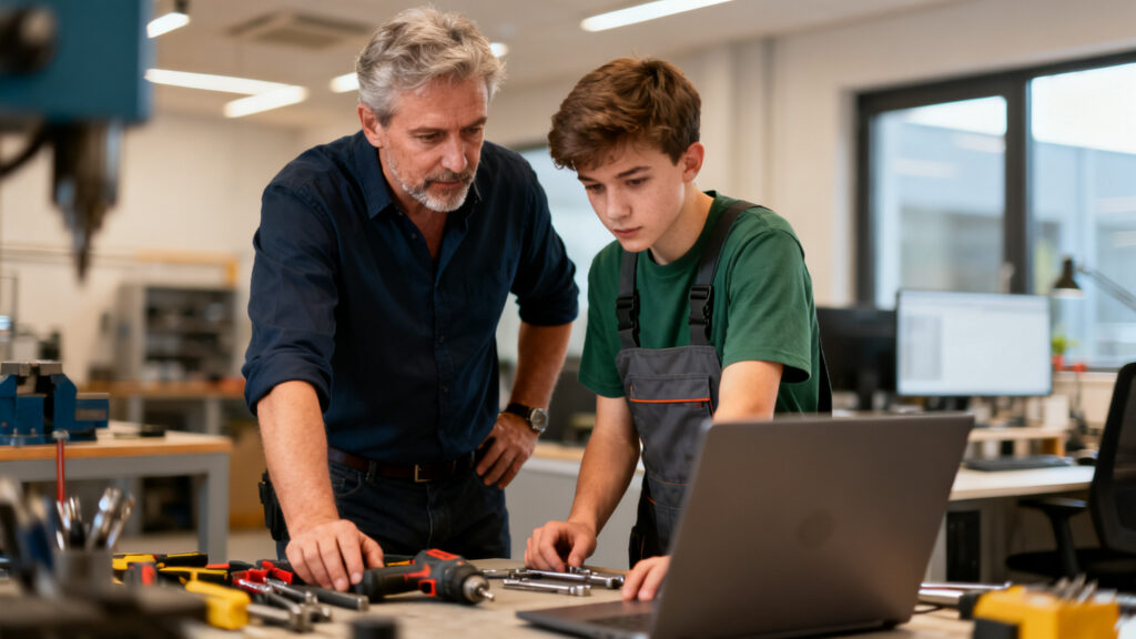 Tuteur et alternant illustrant l'aide unique et le contrat pro