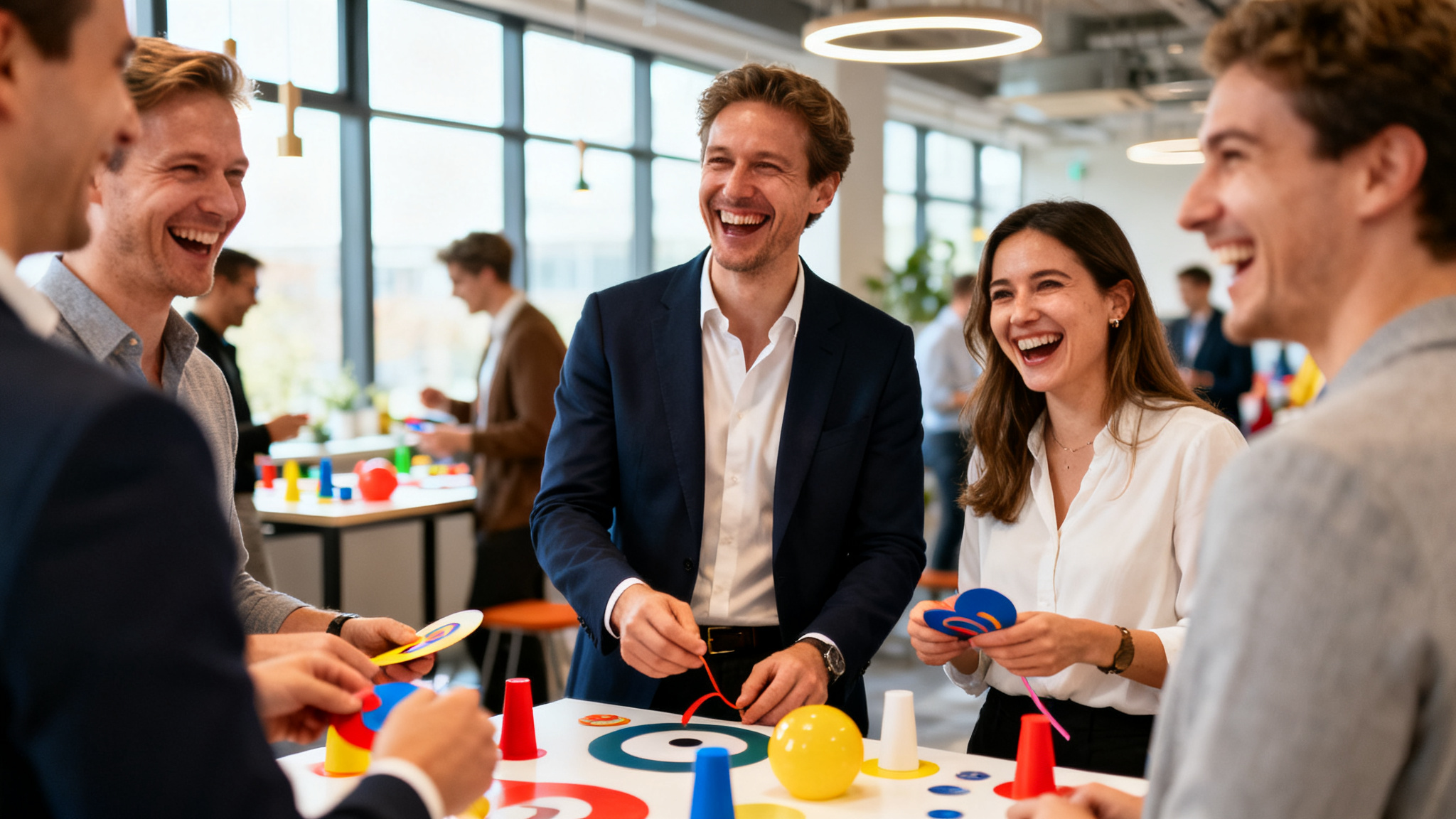 Équipe engagée lors d’une animation en entreprise conviviale