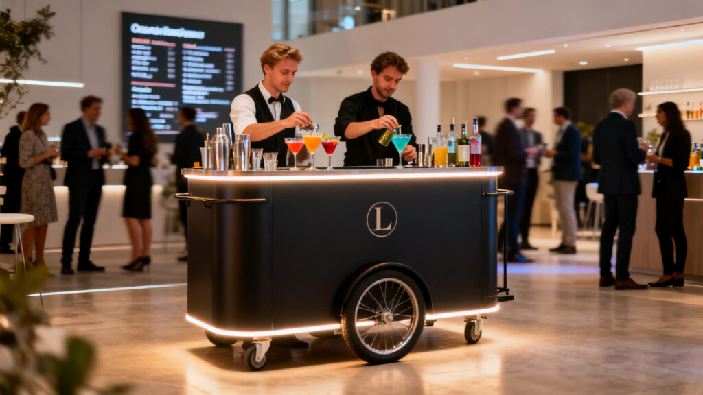 Bar à cocktails mobile avec personnalisation marque