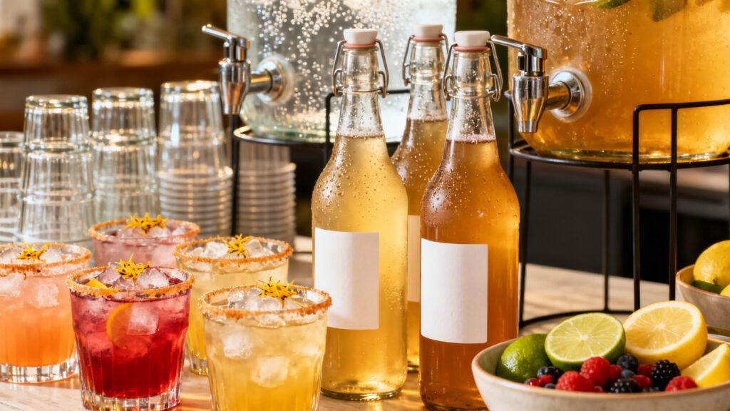 Softs premium et vins servis pour un afterwork