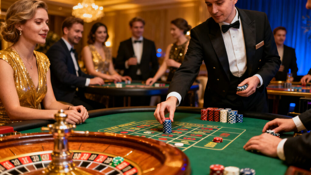 Soirée casino d’entreprise avec roulette et croupier animateur