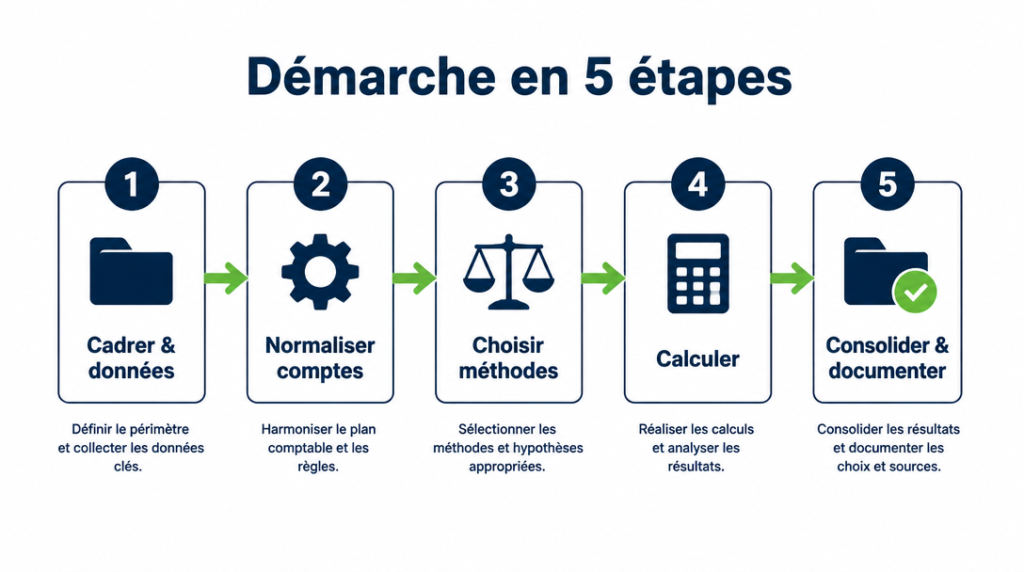 Schéma de la démarche de valorisation en cinq étapes