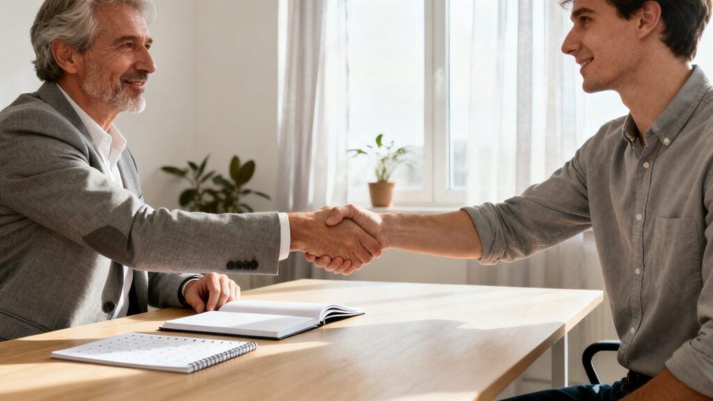 Entrepreneur d’accueil présentant le cadre et la disponibilité