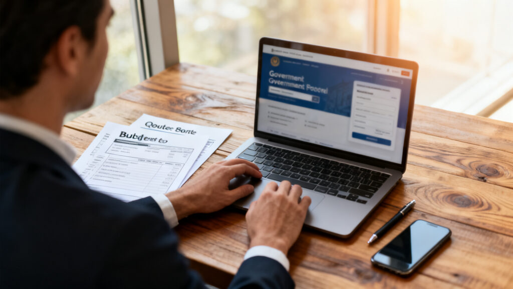 Dirigeant consultant le portail des aides et dispositifs