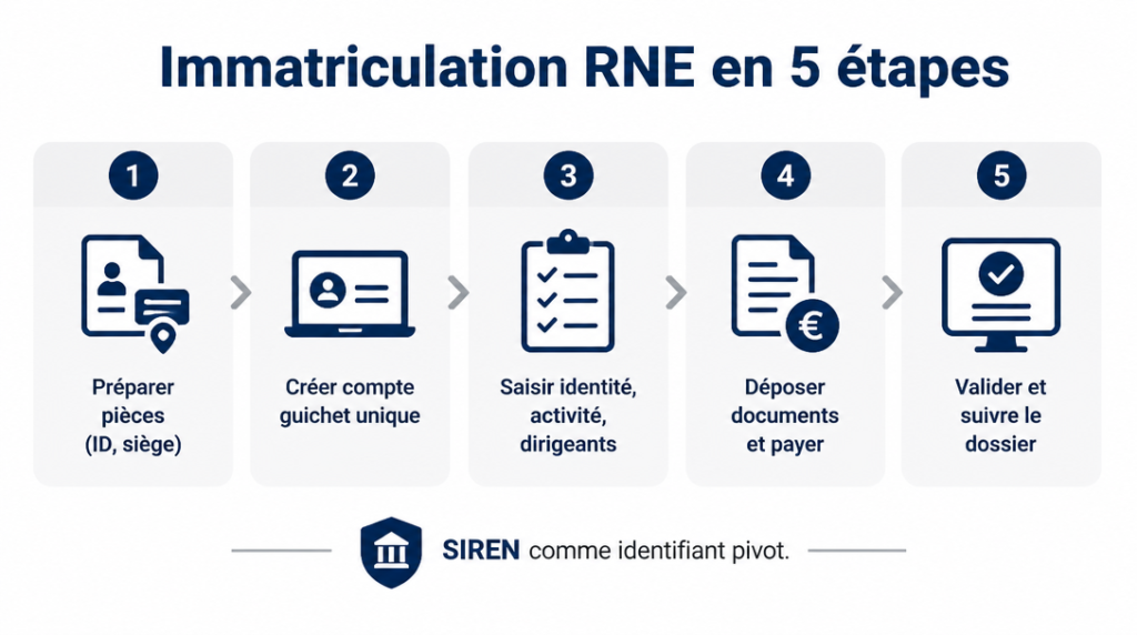 Étapes d’immatriculation RNE avec guichet unique et SIREN