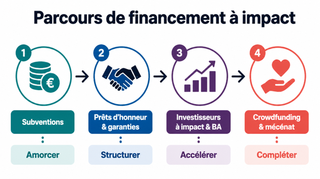 Frise des étapes de financement pour entrepreneuriat social