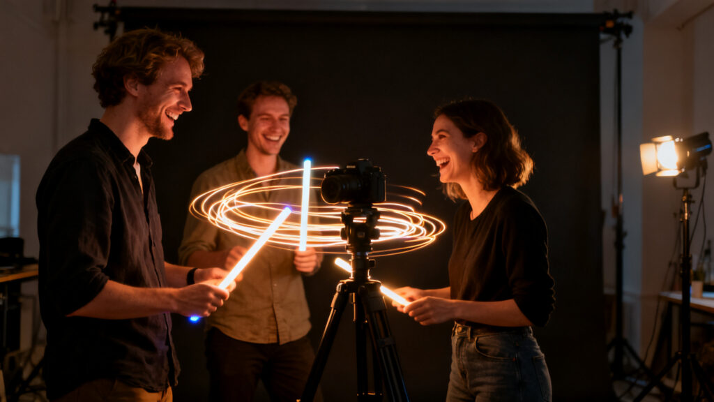 Atelier light painting créatif pour souvenir visuel d’équipe