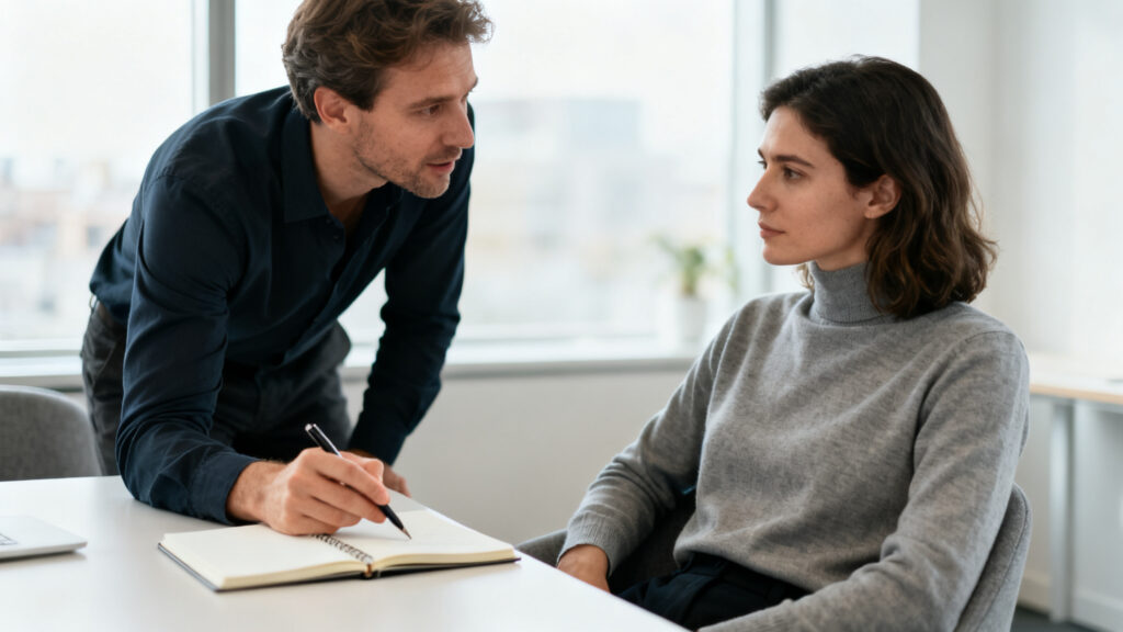 Manager donnant un feedback structuré en tête-à-tête