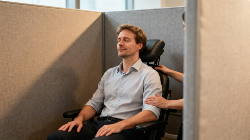 Massage assis en entreprise pour la QVT et la détente