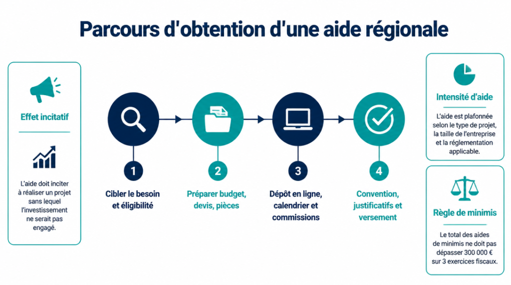 Schéma des étapes, effet incitatif et dépôt en ligne