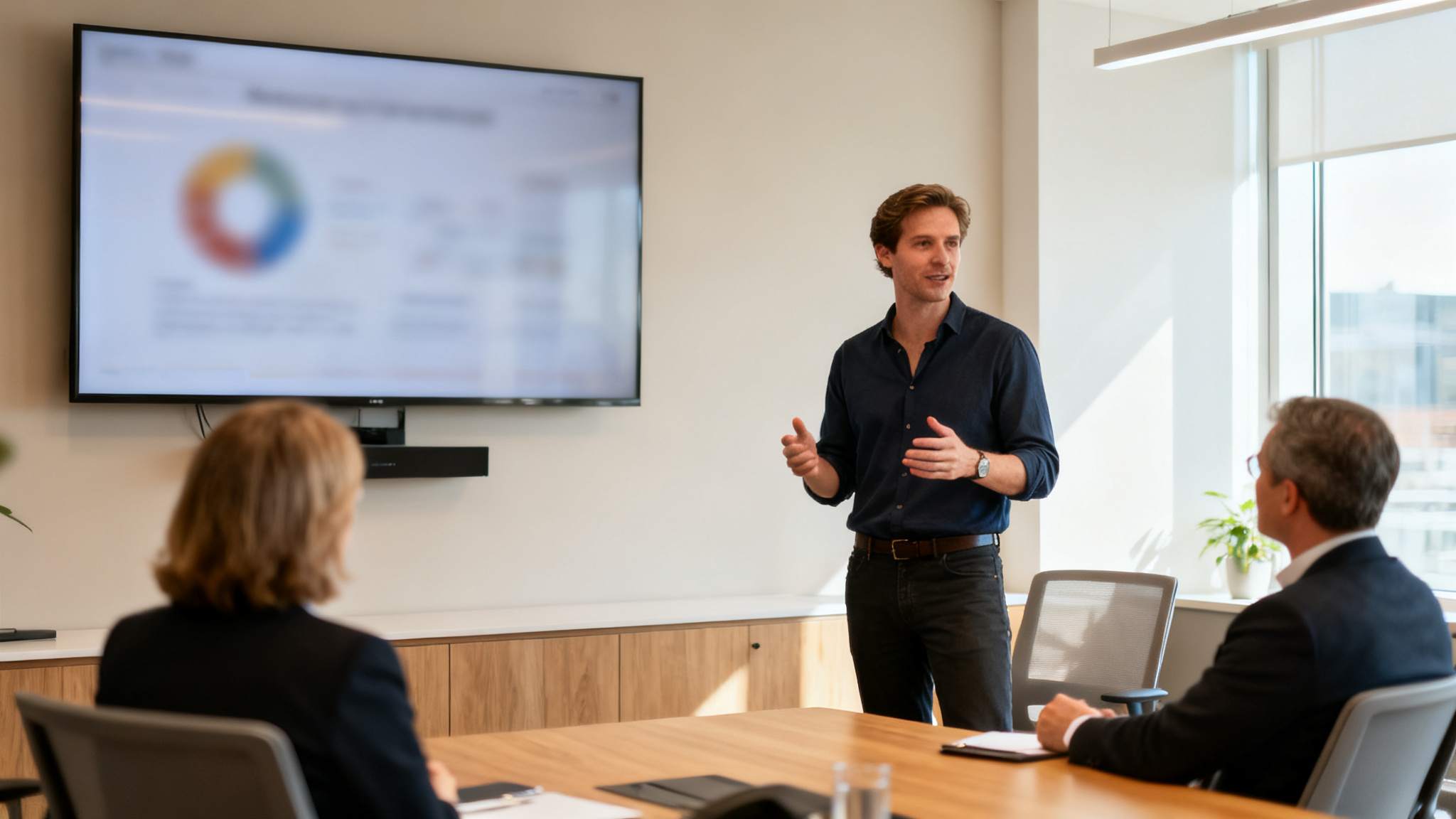 Dirigeant présentant un pitch d'entreprise à des investisseurs