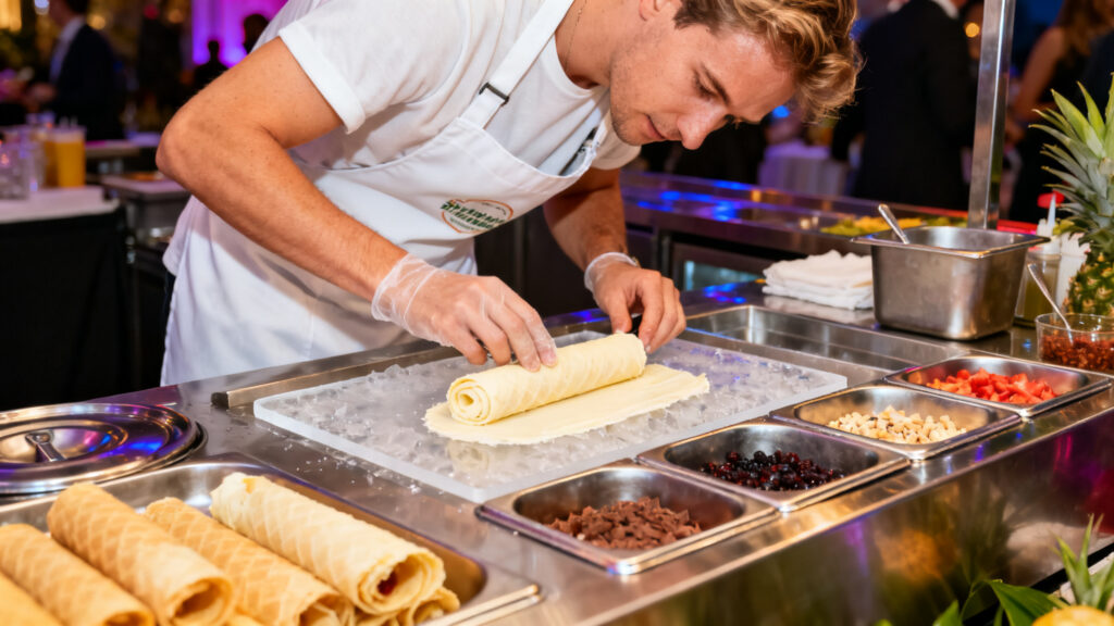 Plancha glacée en animation culinaire avec glaces minute