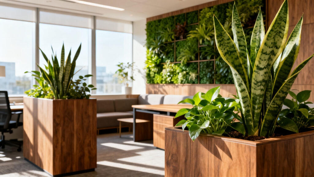 Design biophilique avec plantes faciles d’entretien