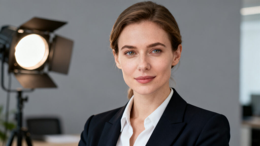 Portrait dirigeant en studio mobile, éclairage doux