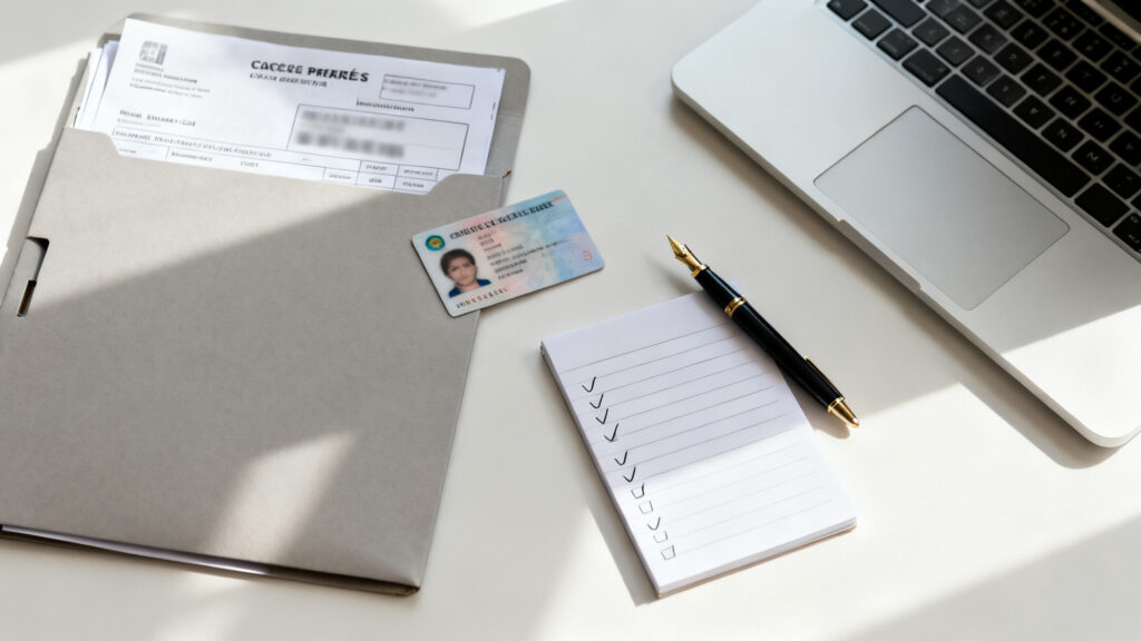 Pièces et justificatif de domiciliation réunis sur un bureau