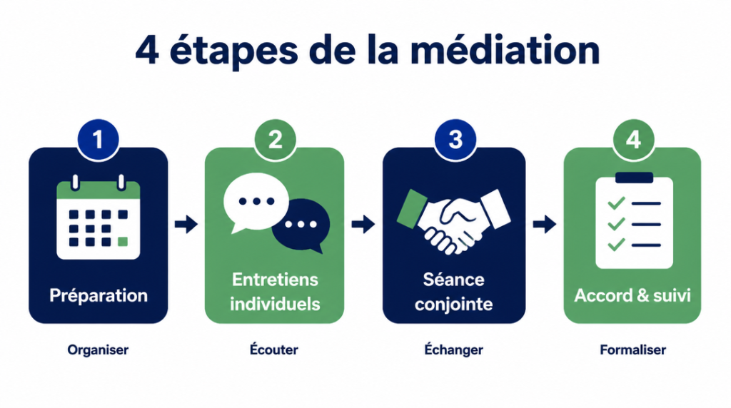 Processus de médiation en 4 étapes au travail