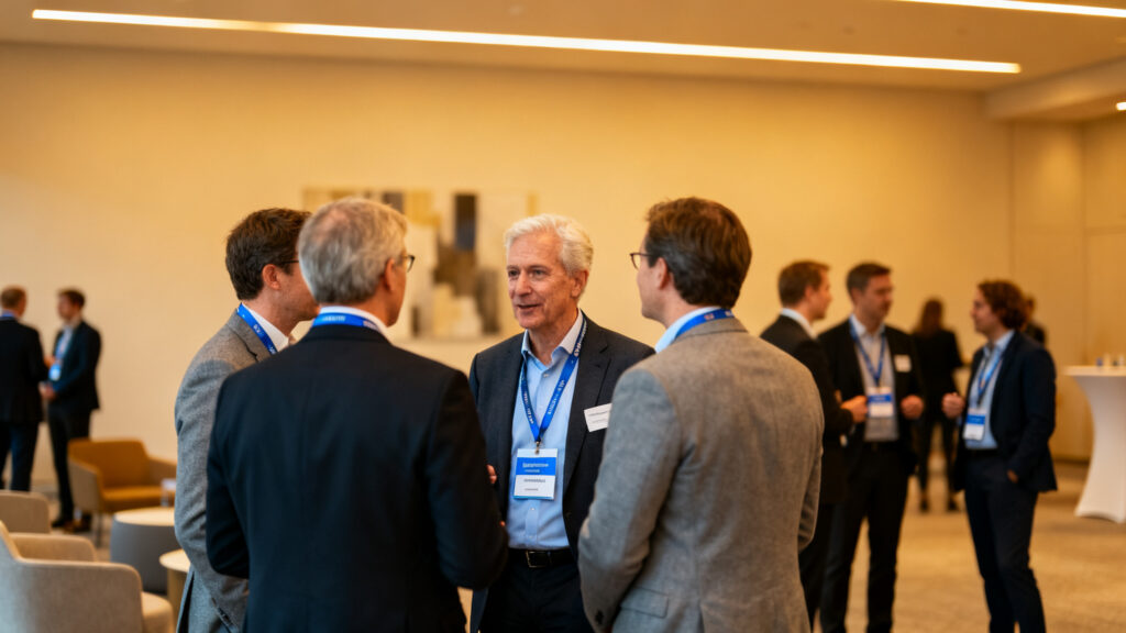 Dirigeants et prescripteurs en discussion dans un club d’affaires