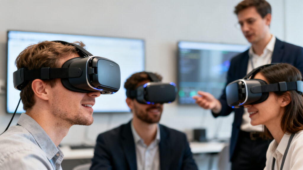Réalité virtuelle collaborative en équipe avec rotation encadrée