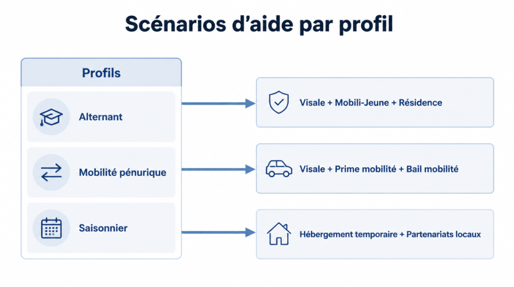 Arborescence d’aides selon alternant, mobilité et saisonnier