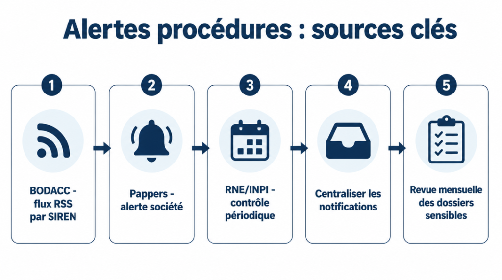 Alerte BODACC, Pappers et RNE pour surveiller une procédure