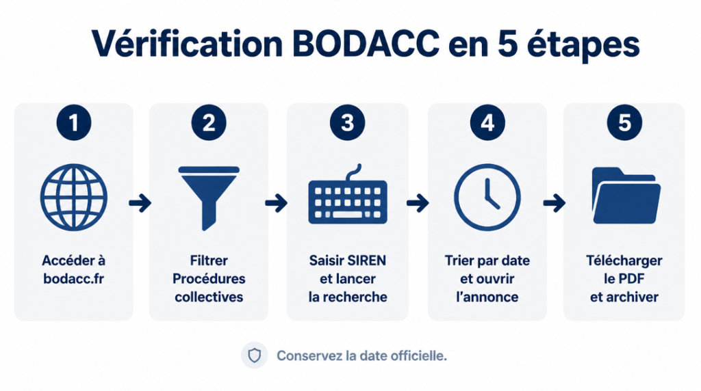 Étapes BODACC par SIREN pour confirmer une publication officielle