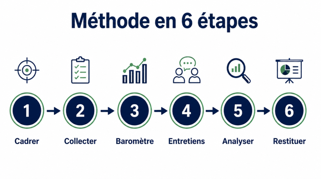 Schéma de la méthode en 6 étapes pour mesurer le climat