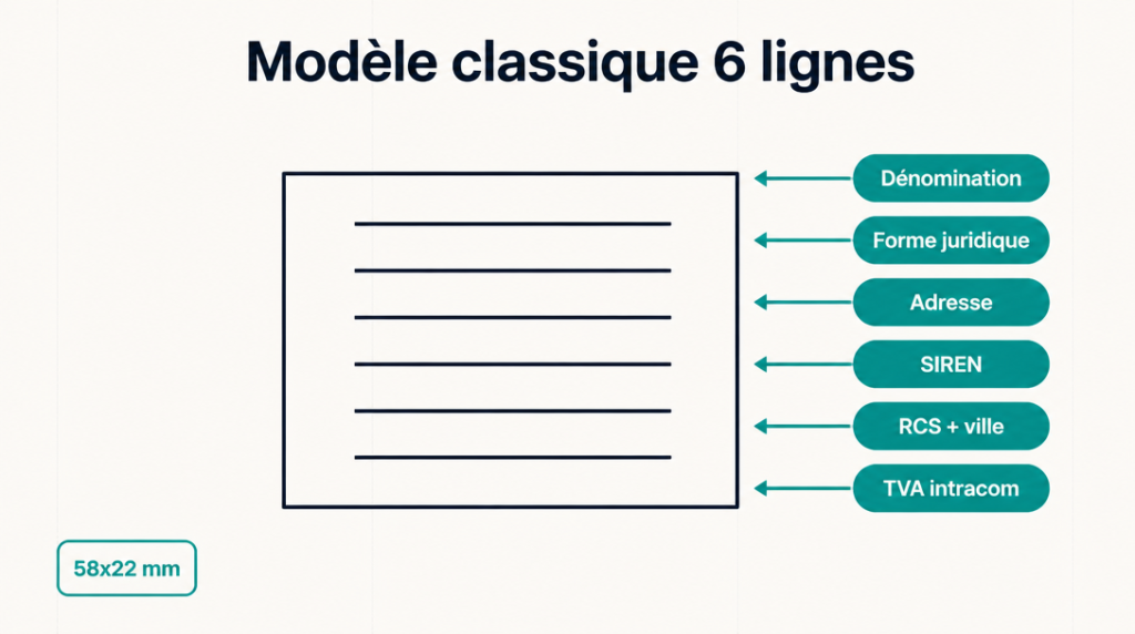 Schéma tampon entreprise centré 6 lignes format 58x22