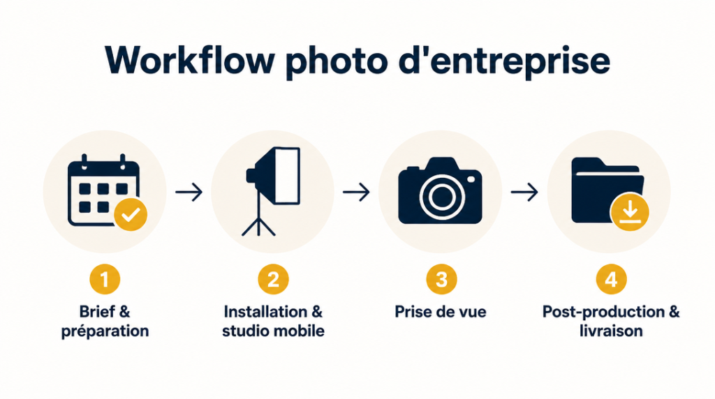 Workflow photo d'entreprise du brief à la livraison
