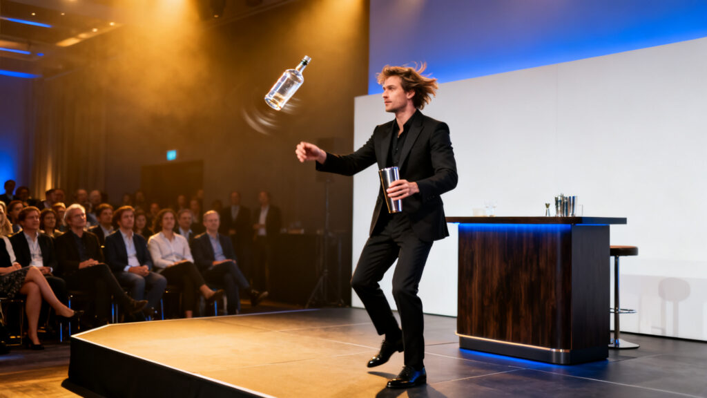 Show barman de flair lors d’une soirée d’entreprise