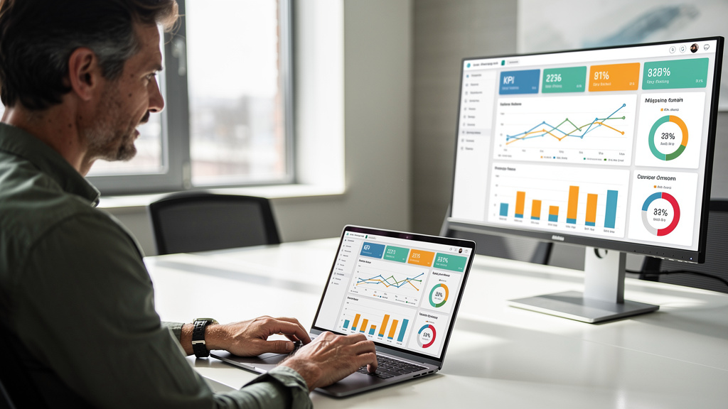 Dirigeant examinant des KPIs sur un tableau de bord BI