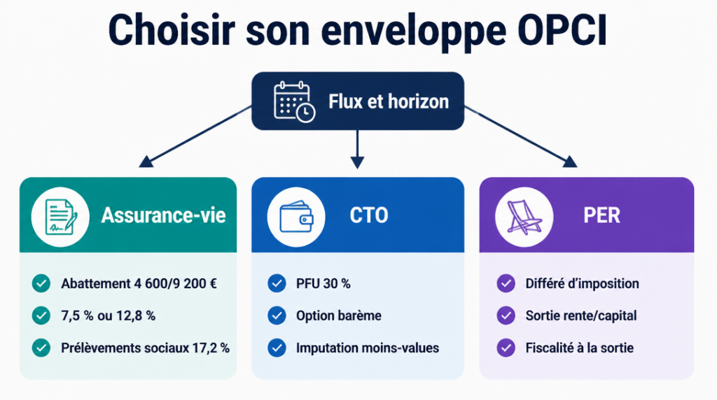 Comparatif OPCI : assurance-vie, compte-titres et PER