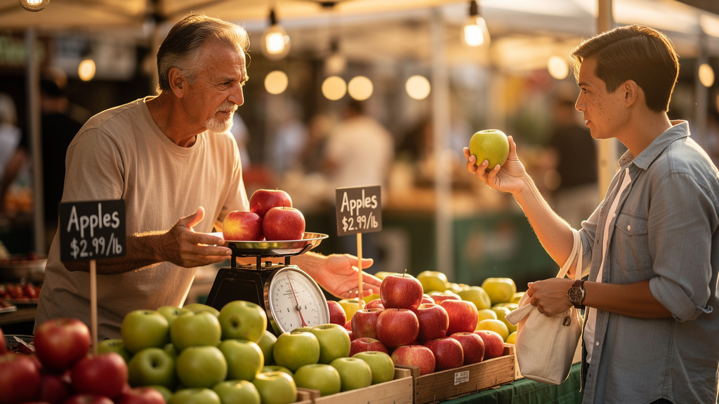 Scène illustrant la définition du marché, offre et demande en interaction