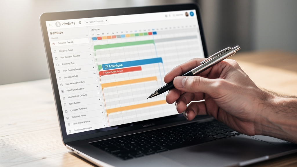 Main pointe un mini-Gantt affiché sur un écran