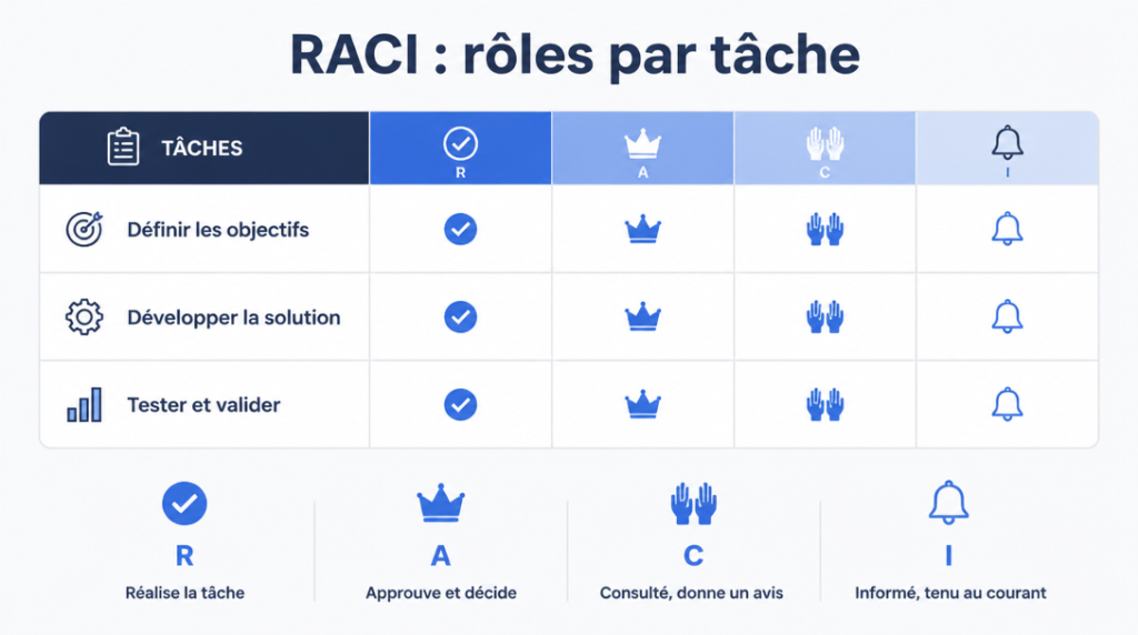 Matrice RACI illustrant responsabilités projet