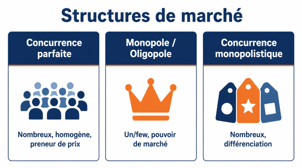 Résumé visuel des principales structures de marché