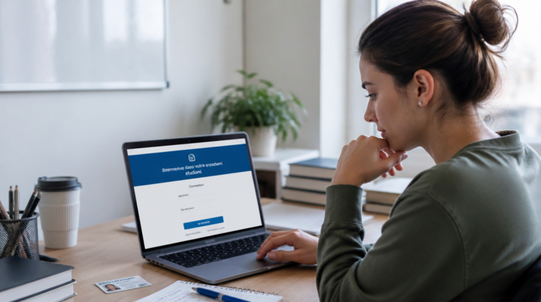 Étudiante utilisant le portail ENT ESIGELEC sur ordinateur
