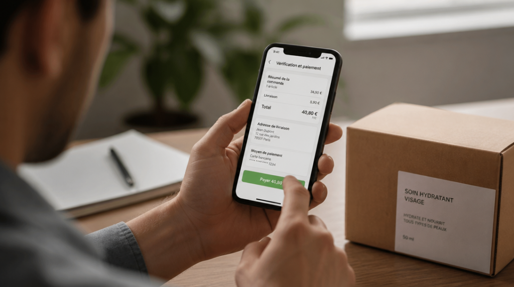Client effectuant un premier achat sur smartphone