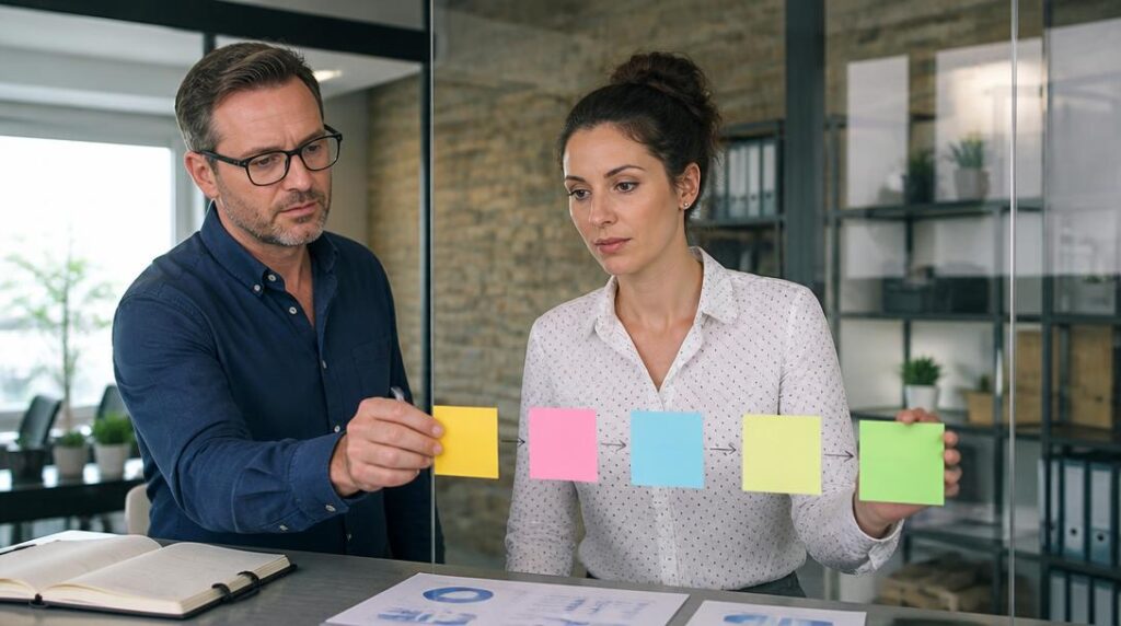 Équipe RH construisant un plan d’action mesurable