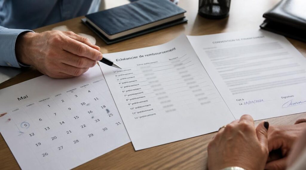 Échéancier de remboursement sur calendrier et contrat