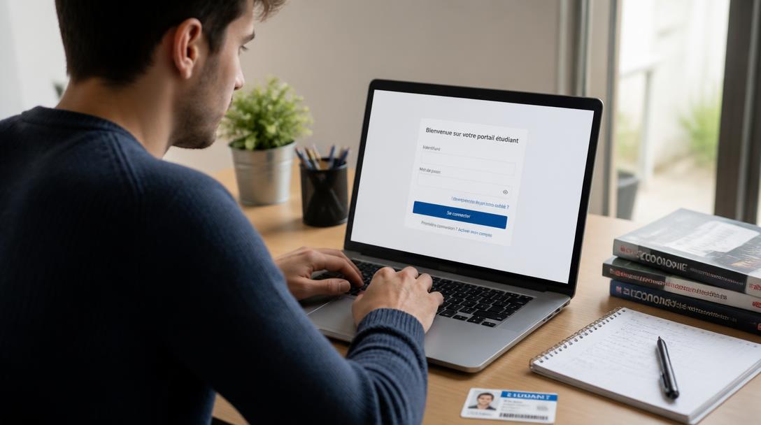 Étudiante se connectant à l'ENT UTT sur ordinateur portable
