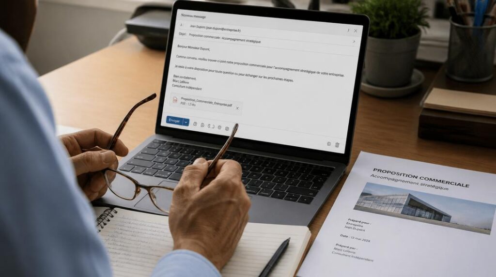 Email d'envoi d'une proposition commerciale sur écran