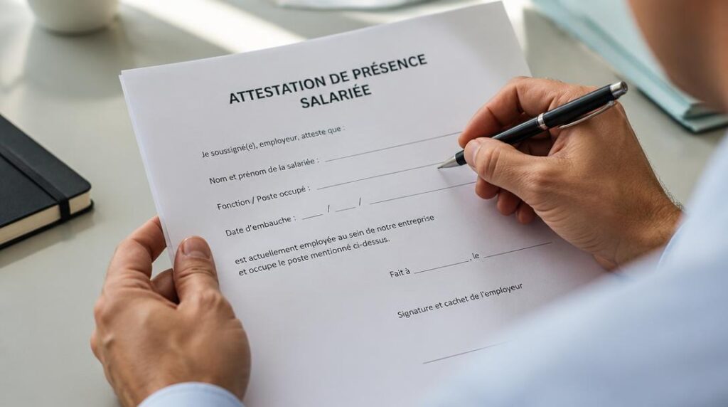 Employeur complétant une attestation de présence salarié