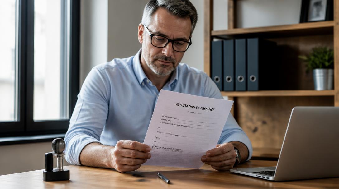 Modèle d'attestation de présence prêt à être signé