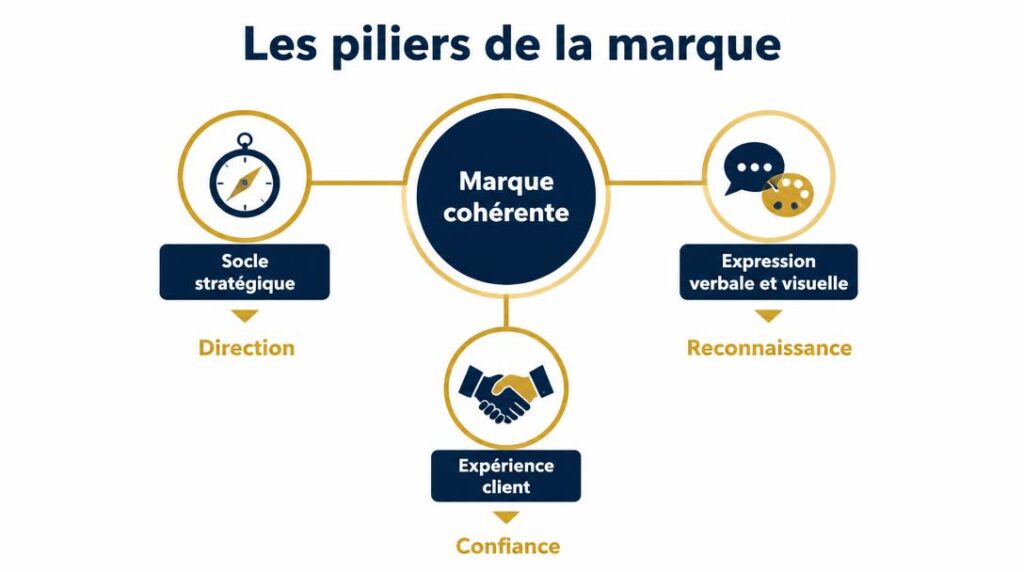 Schéma des piliers d’une stratégie de marque