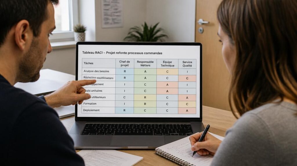Tableau RACI avec tâches et parties prenantes